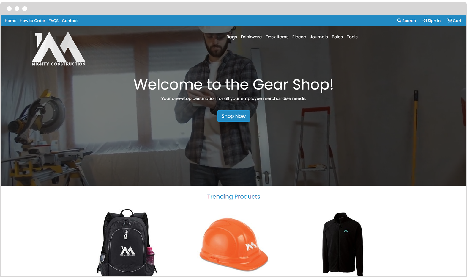 Construction Company Store Example